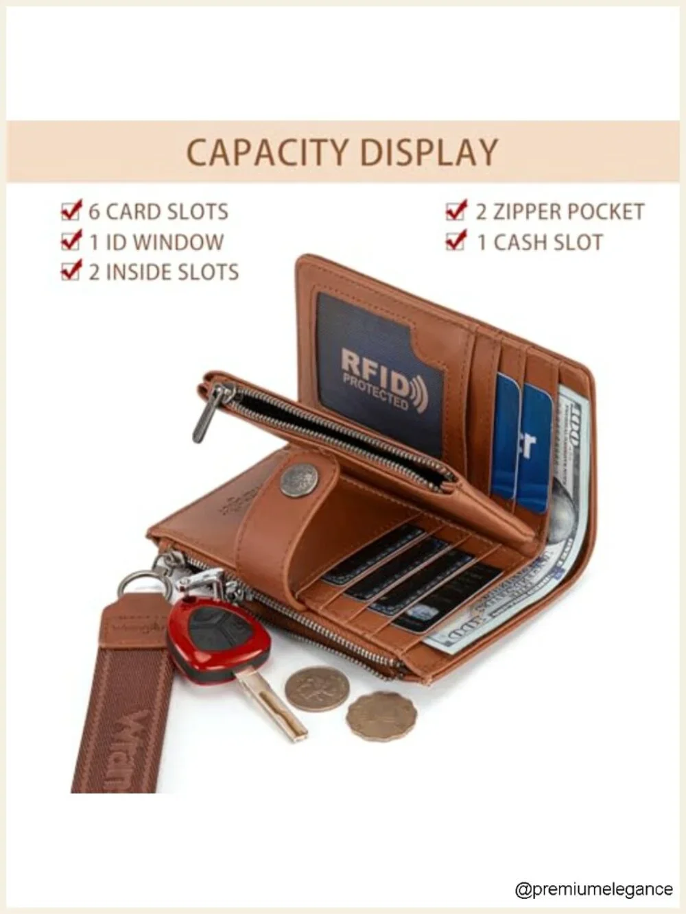 Wristlet Wallet Women RFID Blocking Large Capacity Double Zipper Pockets